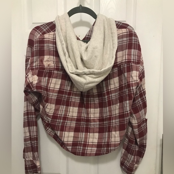 💕4 for $10- American Eagle plaid shirt with built in hoodie - Picture 3 of 6
